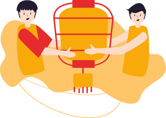 a couple of lovers are celebrating Chinese New Year by flying a lantern together
