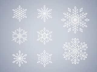 Fototapeta na wymiar Snowflake Collection on isolated background. Frost background. Christmas icon. Vector illustration