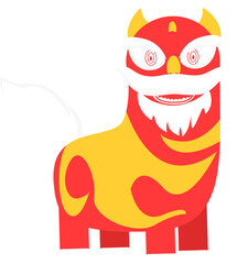 a red and yellow lion dance as a symbol and to celebrate Chinese New Year
