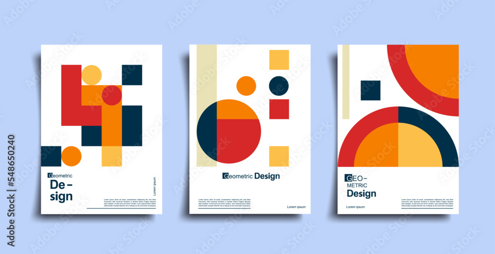 Poster abstract bauhaus geometric pattern background, vector circle, triangle and square lines art design. 
