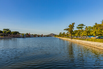 Obraz premium Ancient Royal Palace, surrounded by a moat. Mandalay Myanmar.