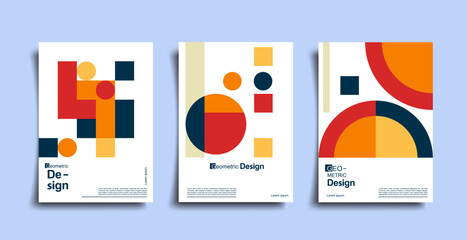 Abstract bauhaus geometric pattern background, vector circle, triangle and square lines art design. Vintage color bauhaus Swiss cover design, poster set. Vector Eps 10