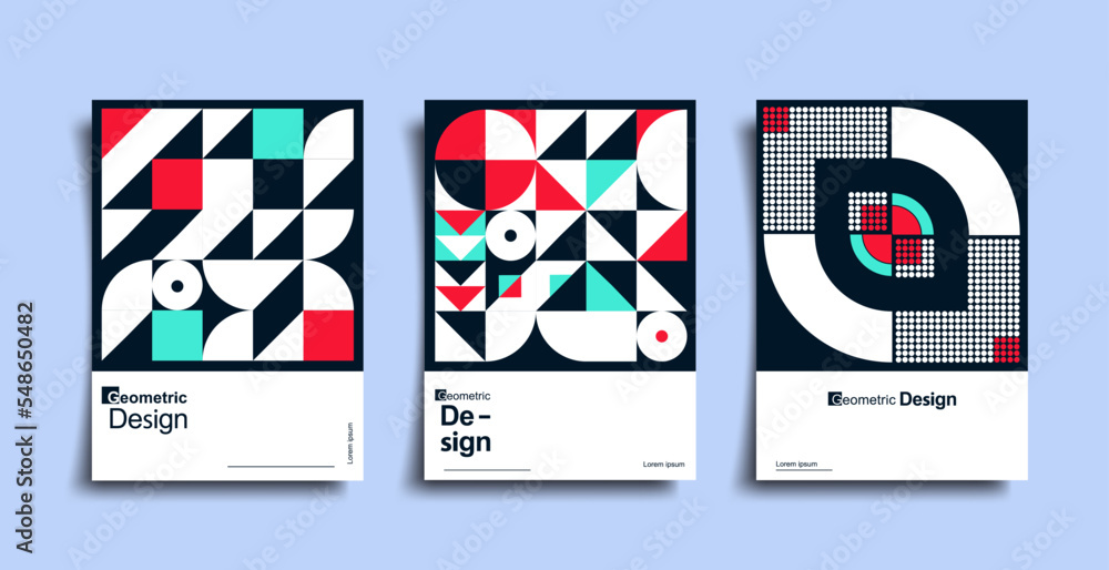 Poster abstract bauhaus geometric pattern poster set. vector circle, triangle and square lines art design. 