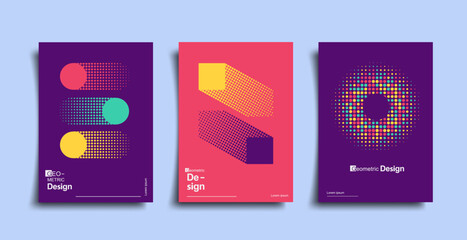 Abstract bauhaus geometric pattern background, vector circle, triangle and square lines art design. Vintage color bauhaus Swiss cover design, poster set. Vector Eps 10