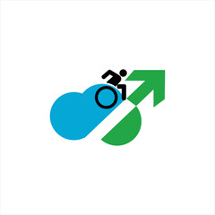 Cloud illustration design with wheelchair icon and up arrow.