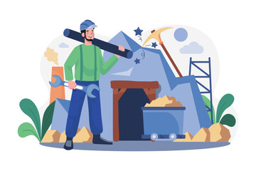 Miner Character Holding Wrench And Plastic Pipe