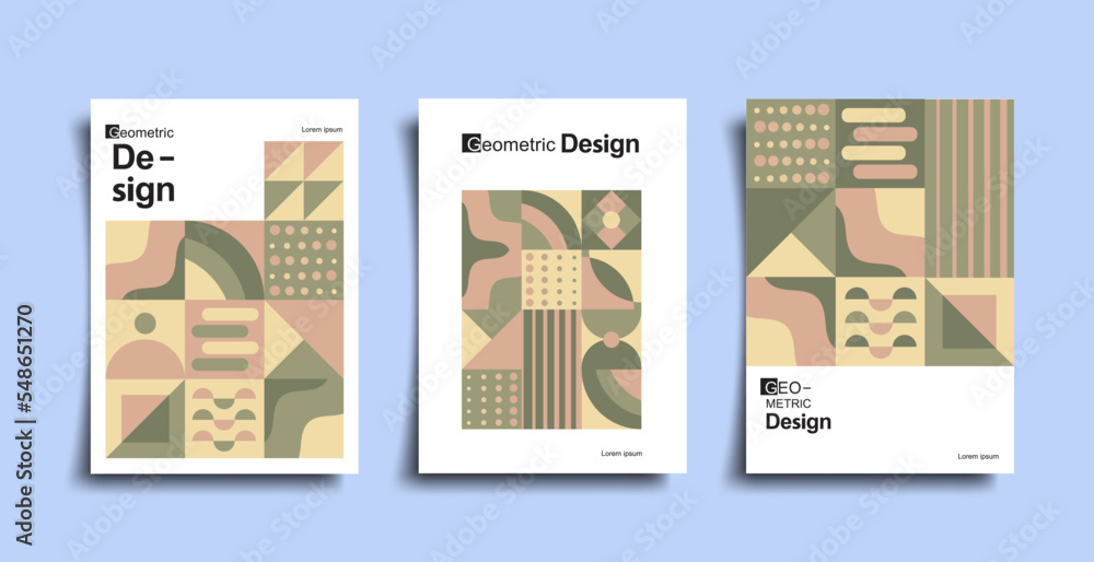 Sticker abstract bauhaus geometric pattern background, vector circle, triangle and square lines art design. 