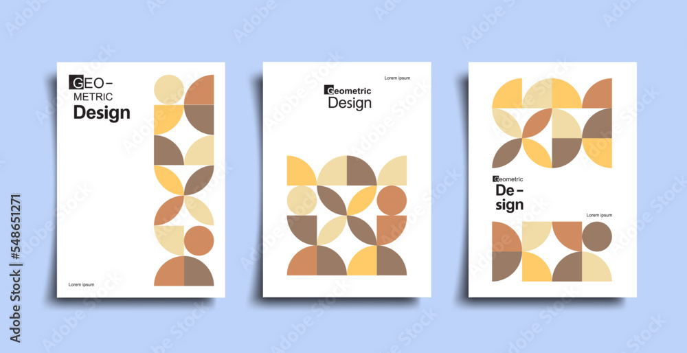 Poster abstract bauhaus geometric pattern poster set. vector circle, triangle and square lines art design. 