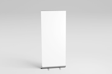 Blank white roll-up banner display mockup, isolated, 3d rendering
