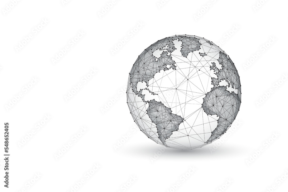 Wall mural abstract planet earth globe map concept banner made of black lines and dots isolated on white