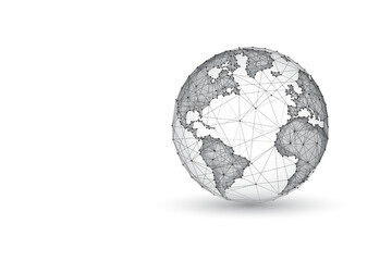 Abstract planet Earth globe map concept banner made of black lines and dots isolated on white