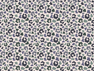 Greish leopard animal texture seamless pattern vector illustration. Hand-drawn animal endless texture by natural muted colors. Wild cats skin grey and green spots on beige background vector