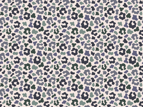 Greish leopard animal texture seamless pattern vector illustration. Hand-drawn animal endless texture by natural muted colors. Wild cats skin grey and green spots on beige background vector