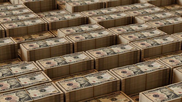 Bundles of Ten Dollar Bills. Savings concept Wallpaper.