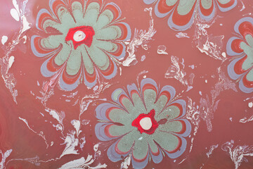 Ebru marbling Art with flower patterns. Abstract colored background