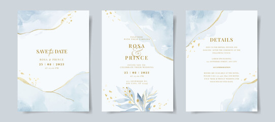 Fototapeta na wymiar Elegant watercolor and leaves on wedding invitation card template