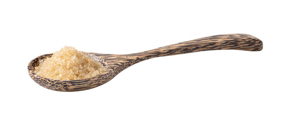 Sugar in wood spoon isolated on transparent png