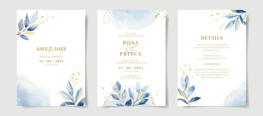 Elegant watercolor and leaves on wedding invitation card template