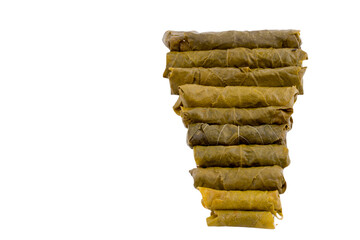 Stuffed grape leaves  isolated on a white background. Stuffed and  boiled leaves, traditonal turkish dish food sarma.