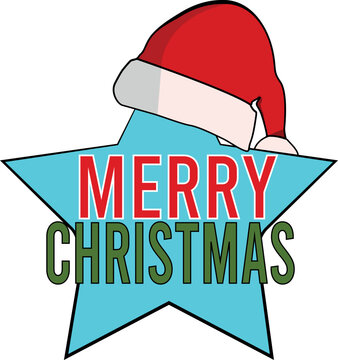 Merry christmas star with hat vector