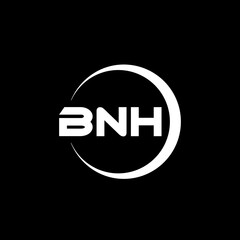 BNH letter logo design with black background in illustrator, cube logo, vector logo, modern alphabet font overlap style. calligraphy designs for logo, Poster, Invitation, etc.