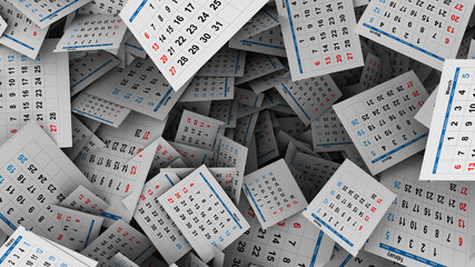 calendar pages pile history review files many fora backgorund - 3d rendering