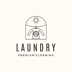 laundry shirt line art logo vector minimalist illustration design, drying shirt with clothesline symbol design