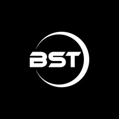 BST letter logo design with black background in illustrator, cube logo, vector logo, modern alphabet font overlap style. calligraphy designs for logo, Poster, Invitation, etc.