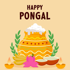 happy Pongal harvest festival in flat design illustration