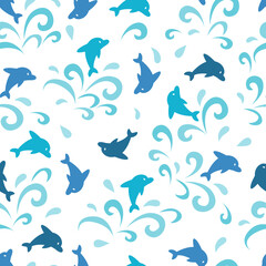 Fototapeta na wymiar Jumping Playful Dolphin Fish Abstract Vector Seamless Pattern