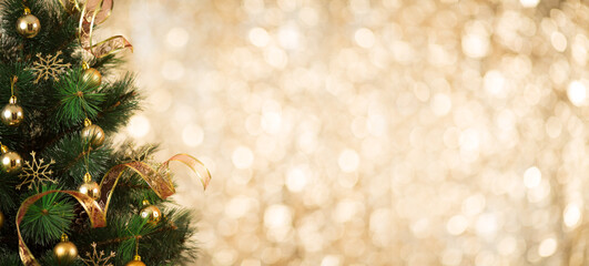 Christmas tree gold decorated background