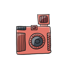 Old fashioned vintage photocamera isolated on white for your design. Vector illustration