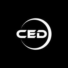 CED letter logo design with black background in illustrator, cube logo, vector logo, modern alphabet font overlap style. calligraphy designs for logo, Poster, Invitation, etc. - obrazy, fototapety, plakaty