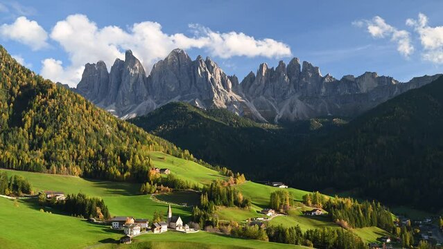 Beautiful landscape of Italian dolomites - Santa maddalena - time lapse video