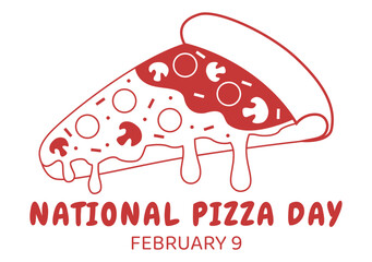 National Pizza Day on Celebration February 9 by Consuming Various Slice in Flat Cartoon Style Background Hand Drawn Templates Illustration