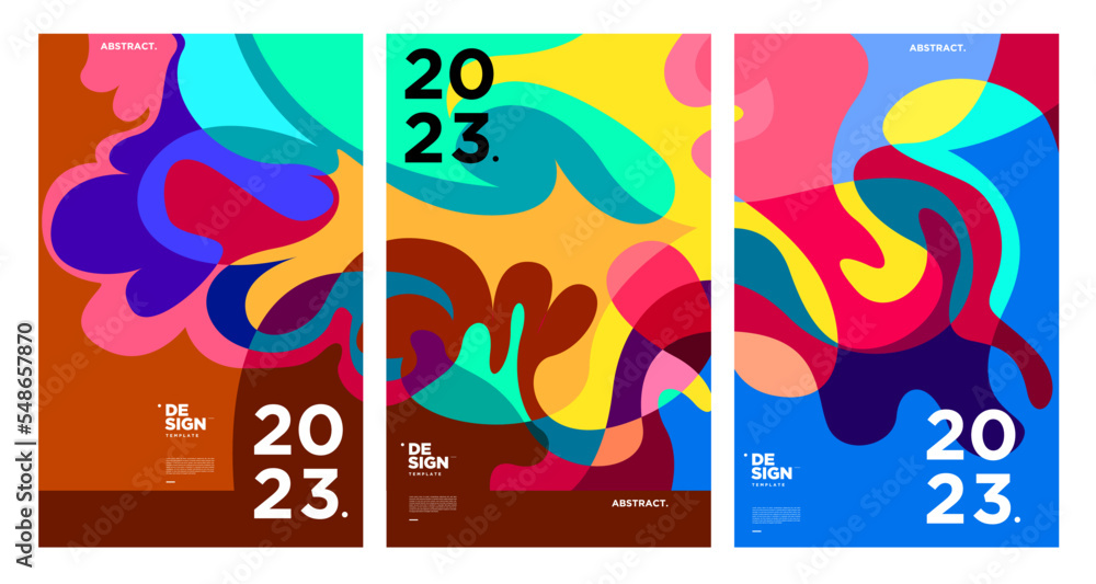 Poster new year 2023 design template with fluid colorful abstract background