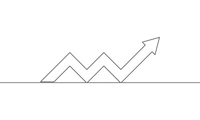 Continuous line drawing of arrow, growth up business, bar chart, object one line, single line art, vector illustration