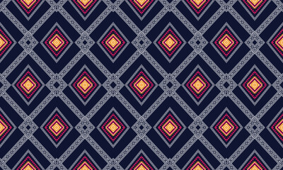 Abstract geometric ethnic pattern design for clothing, fabric, background, wallpaper, wrapping, batik. Knitwear, Pixel pattern, Embroidery style. Tribal vector texture.