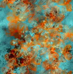 Abstract bright blue and orange autumn colors blurry painted layered background 