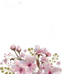 PNG Sakura Vignette on Blank Surface. Floral Design for Background, Advertisement, Announcement, Banner, Flyer, Poster, Letterhead, etc.