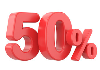 3D 50%. Fifty percent. 3D illustration.