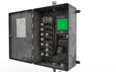 metal fuse box on white background