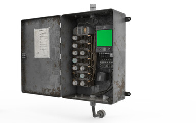 metal fuse box on white background