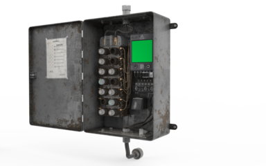 metal fuse box on white background