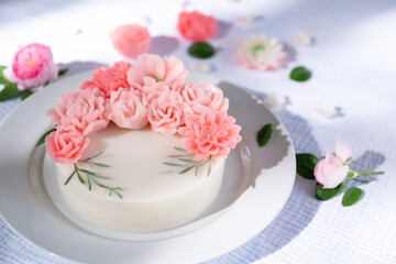 Sweet Colourful Flowers Milk jelly cake, Beautiful flower shaped coconut milk jelly cake.