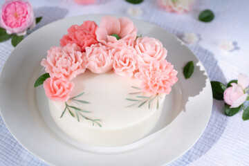 Sweet Colourful Flowers Milk jelly cake, Beautiful flower shaped coconut milk jelly cake.