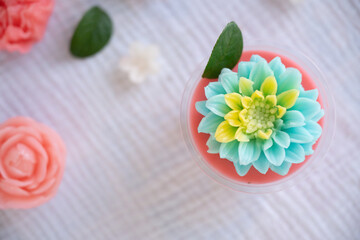 Sweet Colourful Flowers Milk jelly cake, Beautiful flower shaped coconut milk jelly cake.