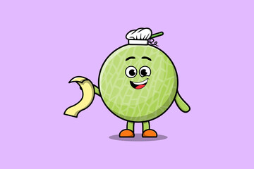 Cute cartoon Melon chef character with menu in hand cute style design illustration