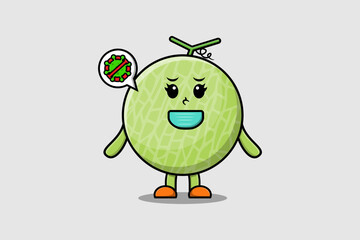 Cute cartoon illustration Melon using mask to prevent virus in cute modern style design