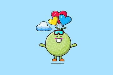 Cute cartoon Melon mascot is skydiving with balloon and happy gesture cute modern style design 